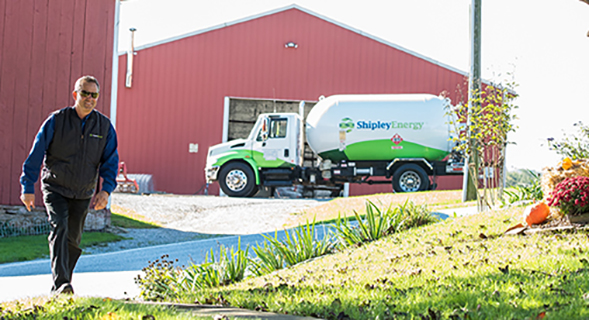 Local propane supplier, Shipley Energy, arrives to fill propane tanks.
