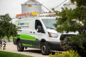 Shipley Energy HVAC van sitting in homeowners driveway