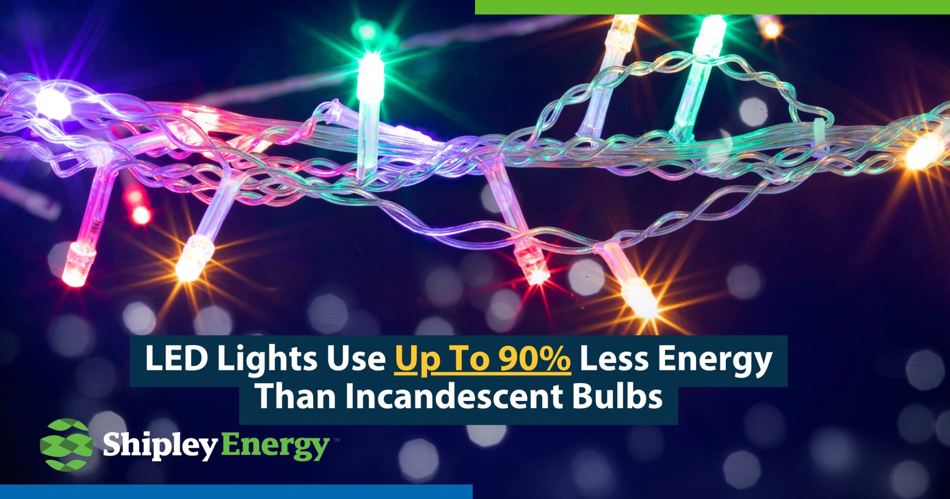 LED lights use up to 90% less energy than incandescent bulbs