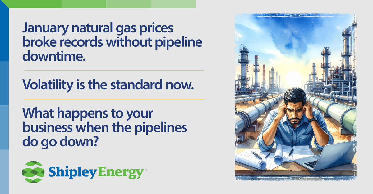 January natural gas prices broke records without pipeline downtime. Volatility is the standard now. What happens to your business when the pipelines go down?
